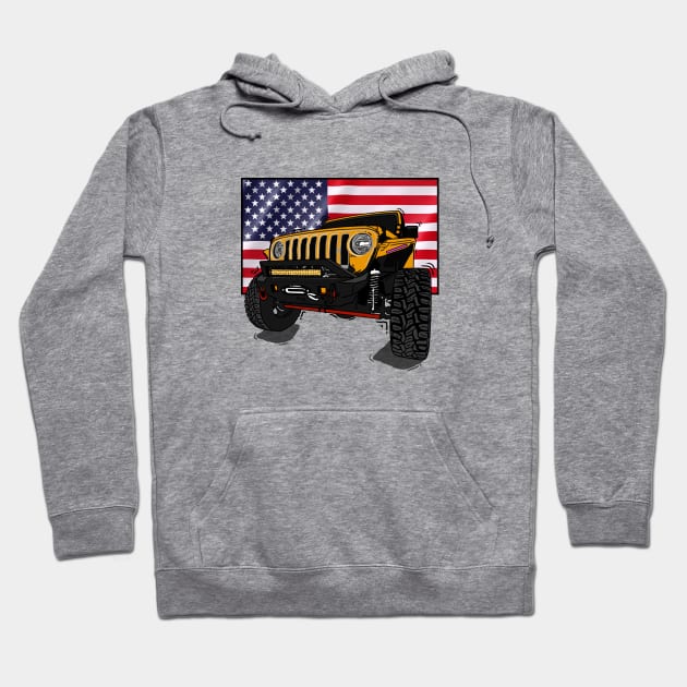 Jeep with American Flag - Orange Essential Hoodie by 4x4 Sketch